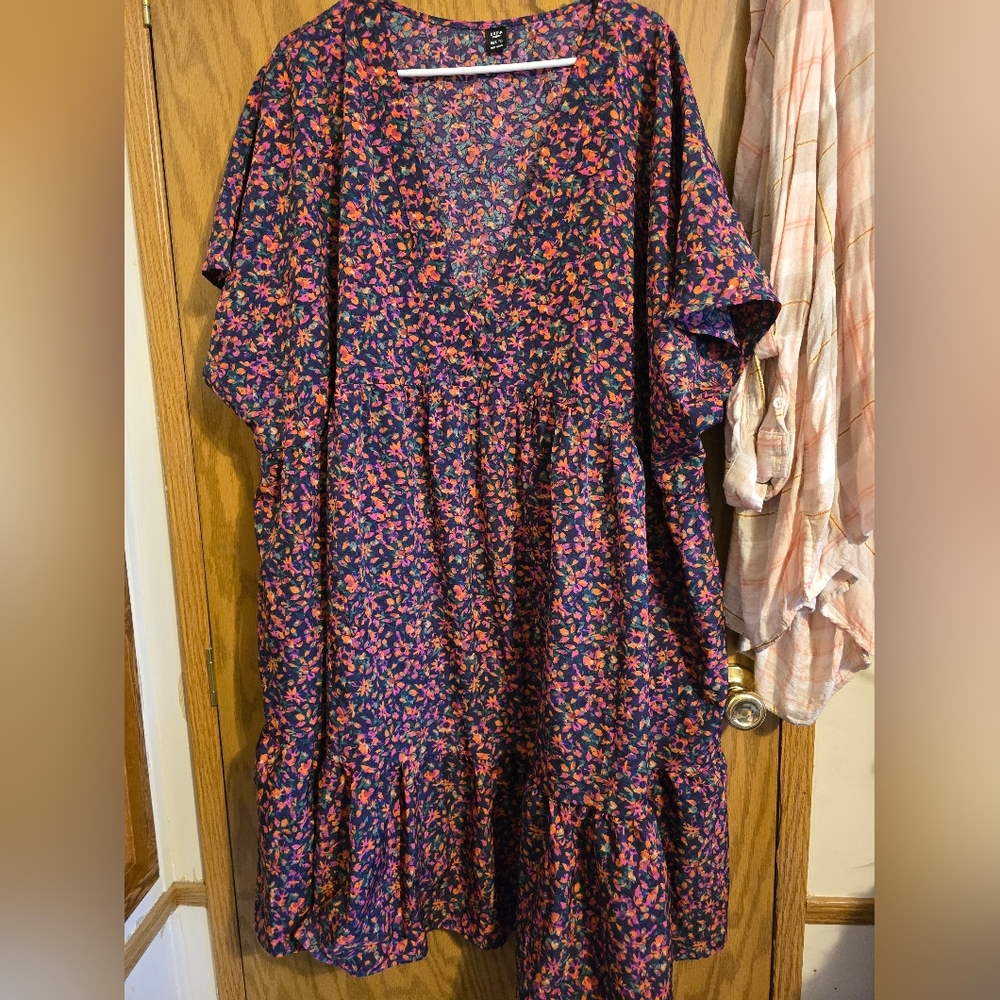 SHEIN Curve Purple Dress with Pink & Orange Floral Print Sz - 7x